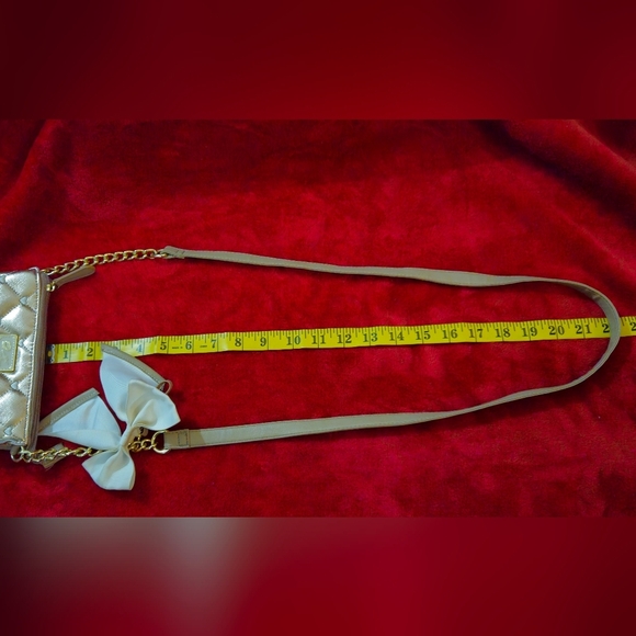 Luv Betsey by Betsey Johnson Gold Quilted Crossbody Bag with Bow Accent - Picture 9 of 11